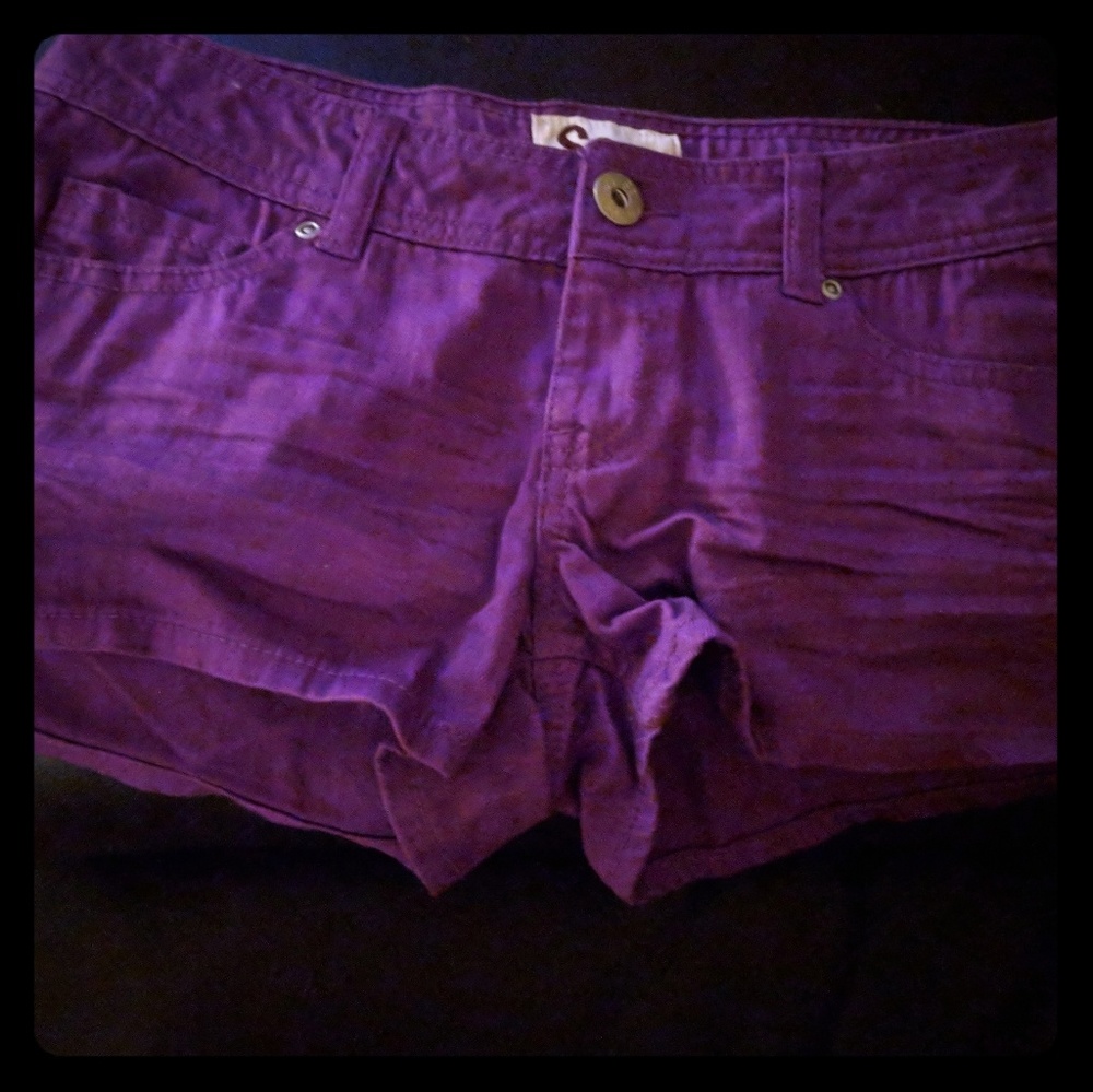Purple denim shorts